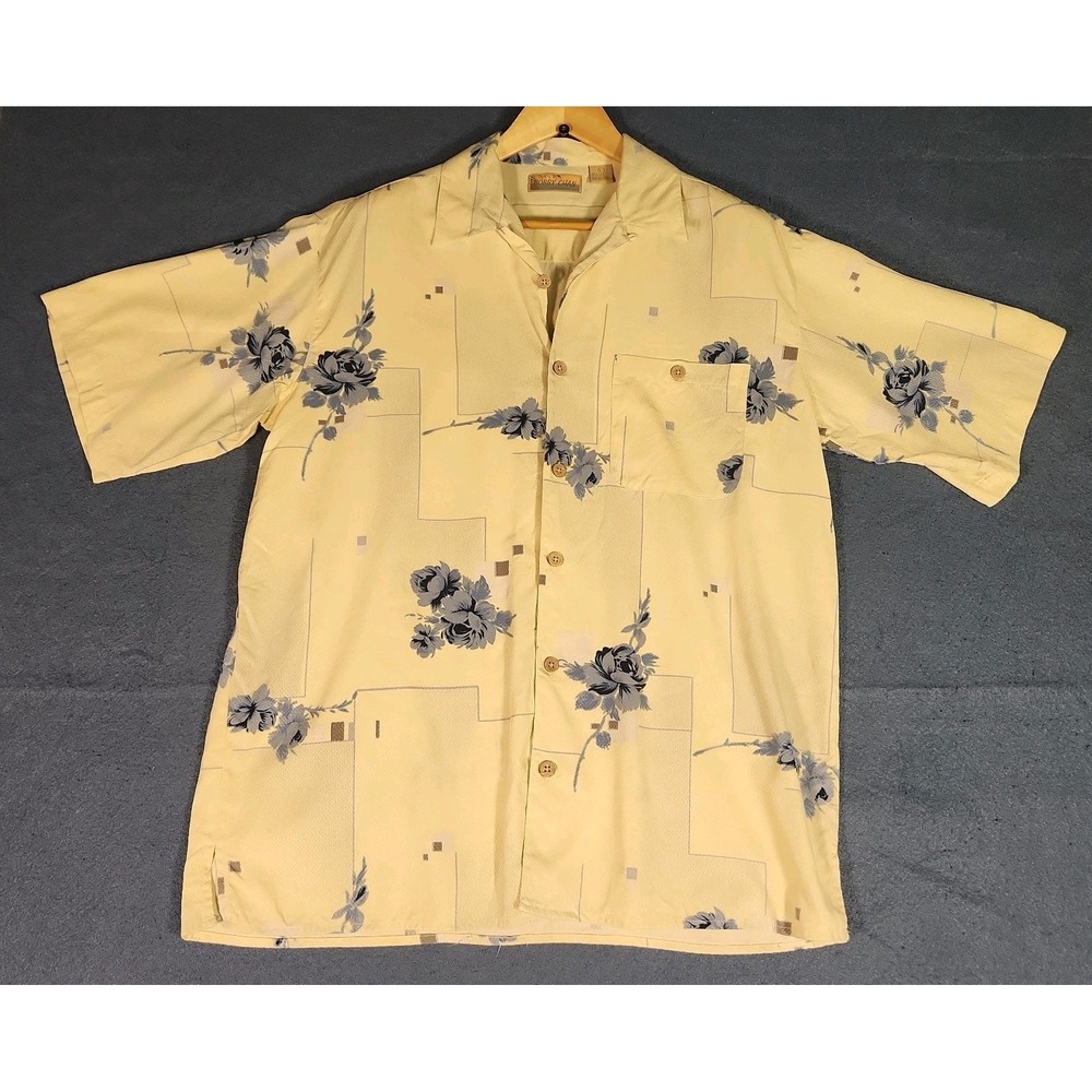 Bobby Chan Vintage Y2K Silk Shirt Men L Floral Pocket Resort Camp Resort Travel